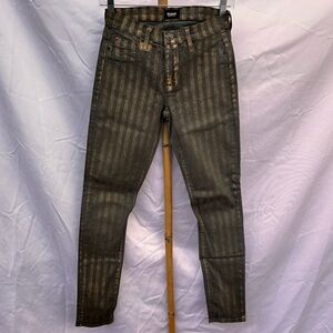 Hudson Nico Super Skinny Midrise Size 25 metallic gold & olive green wide stripe